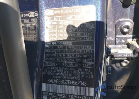 2015 Land Rover Range Rover Evoque Pure from USA, damaged, VIN SALVP2BG2FH962343